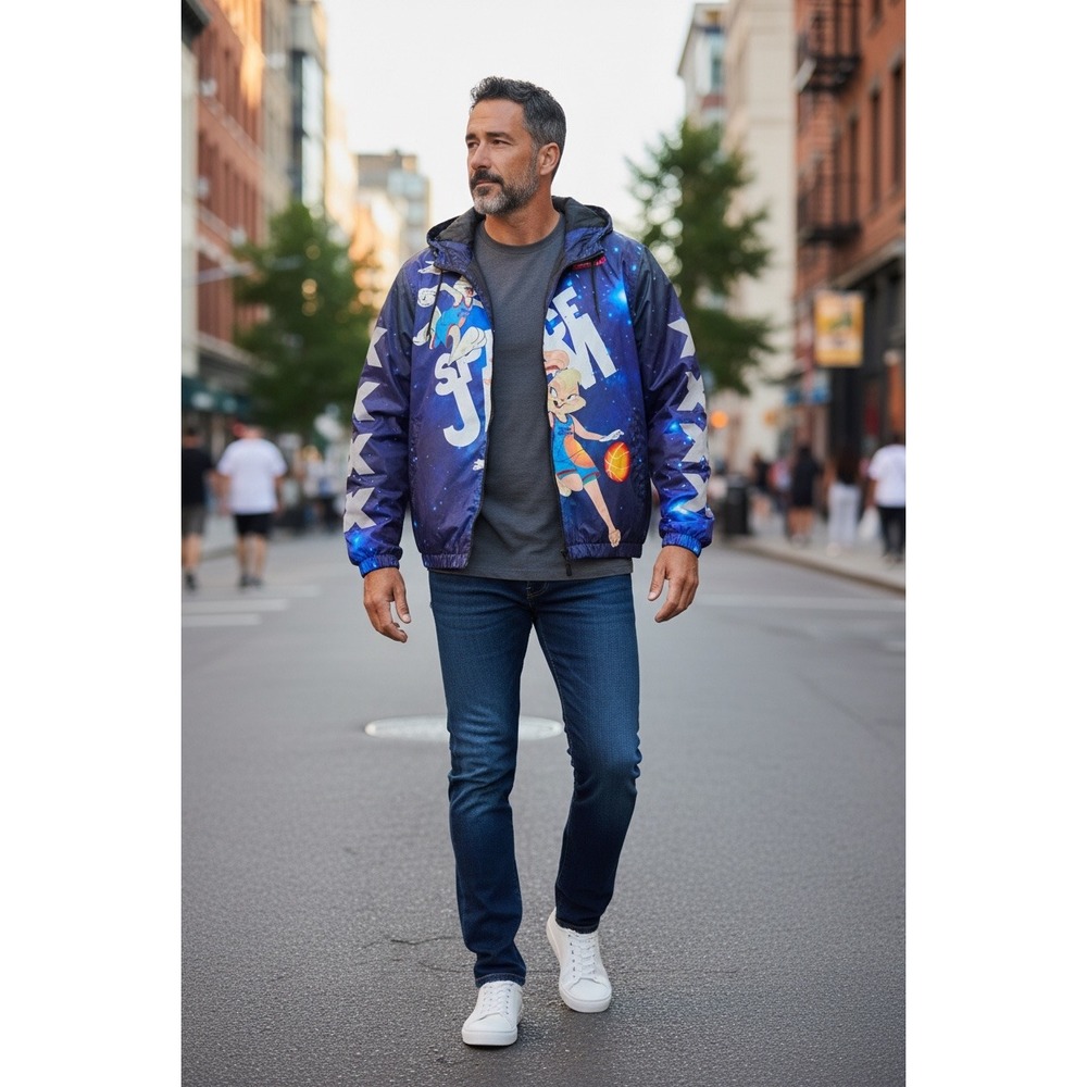 Members Only Space Jam A New Legacy Galaxy Windbreaker Jacket Bugs Lola Bunny‎ L